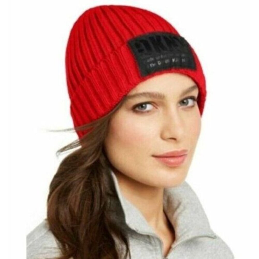 DKNY Fleece-Lined Knit Beanie, Red